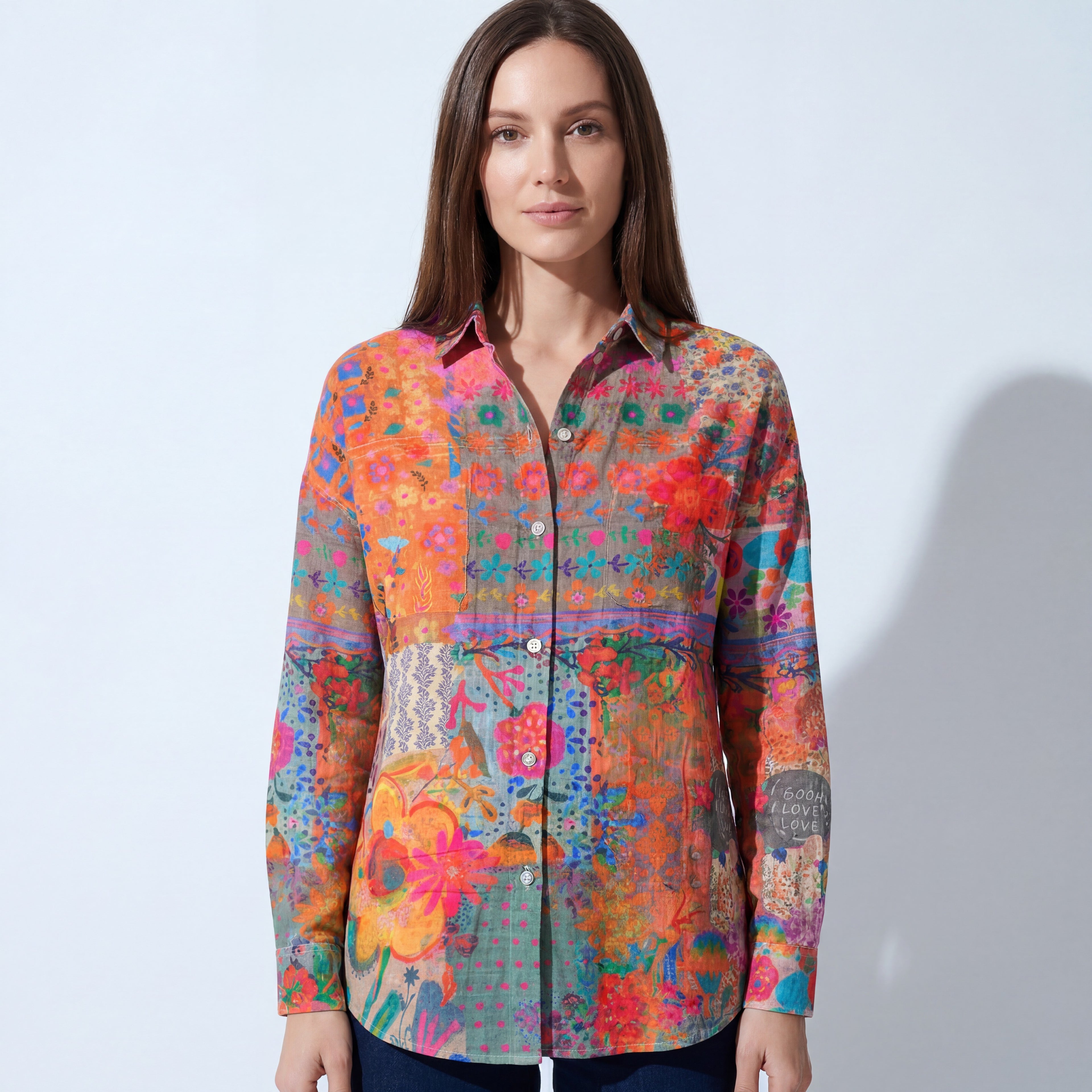 Chemisier femme patchwork floral multicolore vue de face