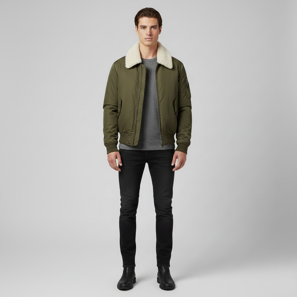 Veste bomber pour homme avec col en laine