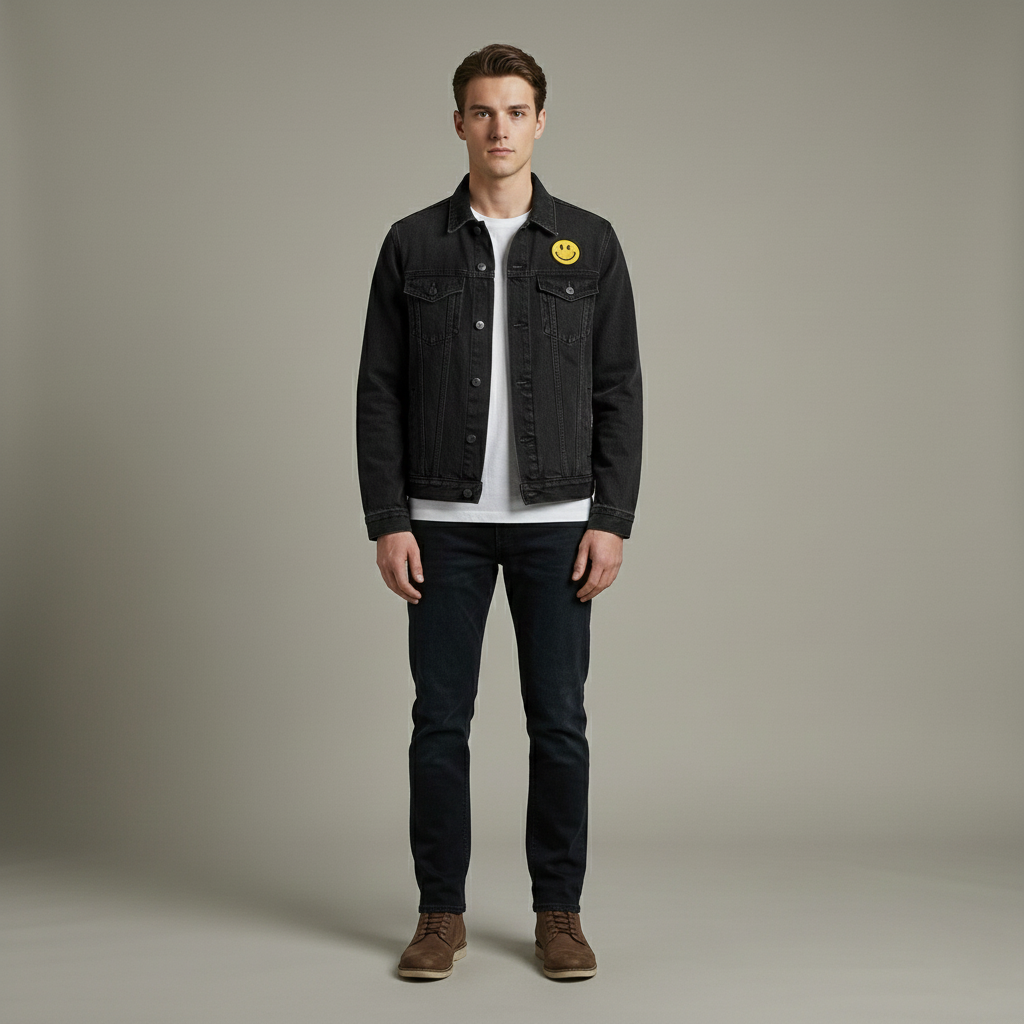 Veste en jean pour homme avec emblème smiley