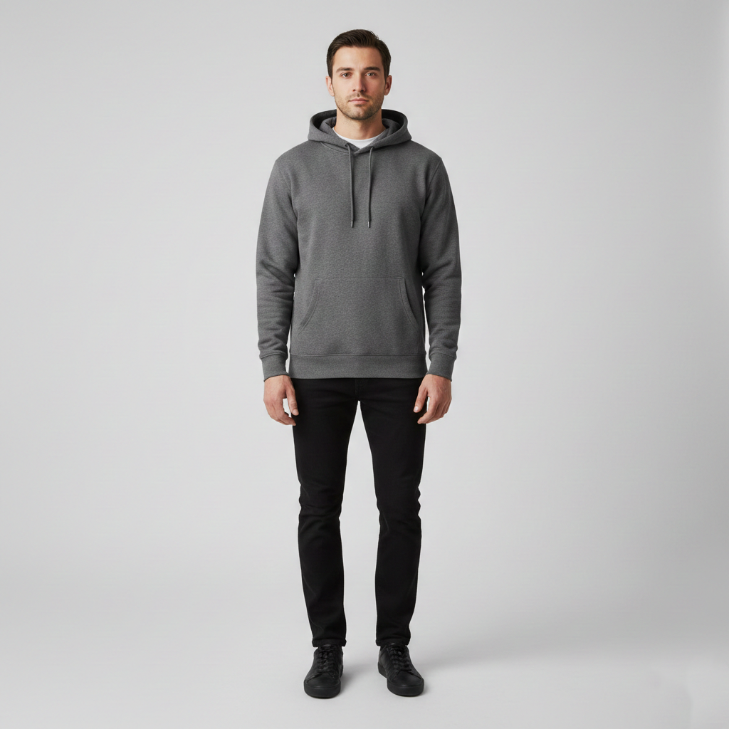 Sweat à capuche homme sans fermeture avec poche frontale