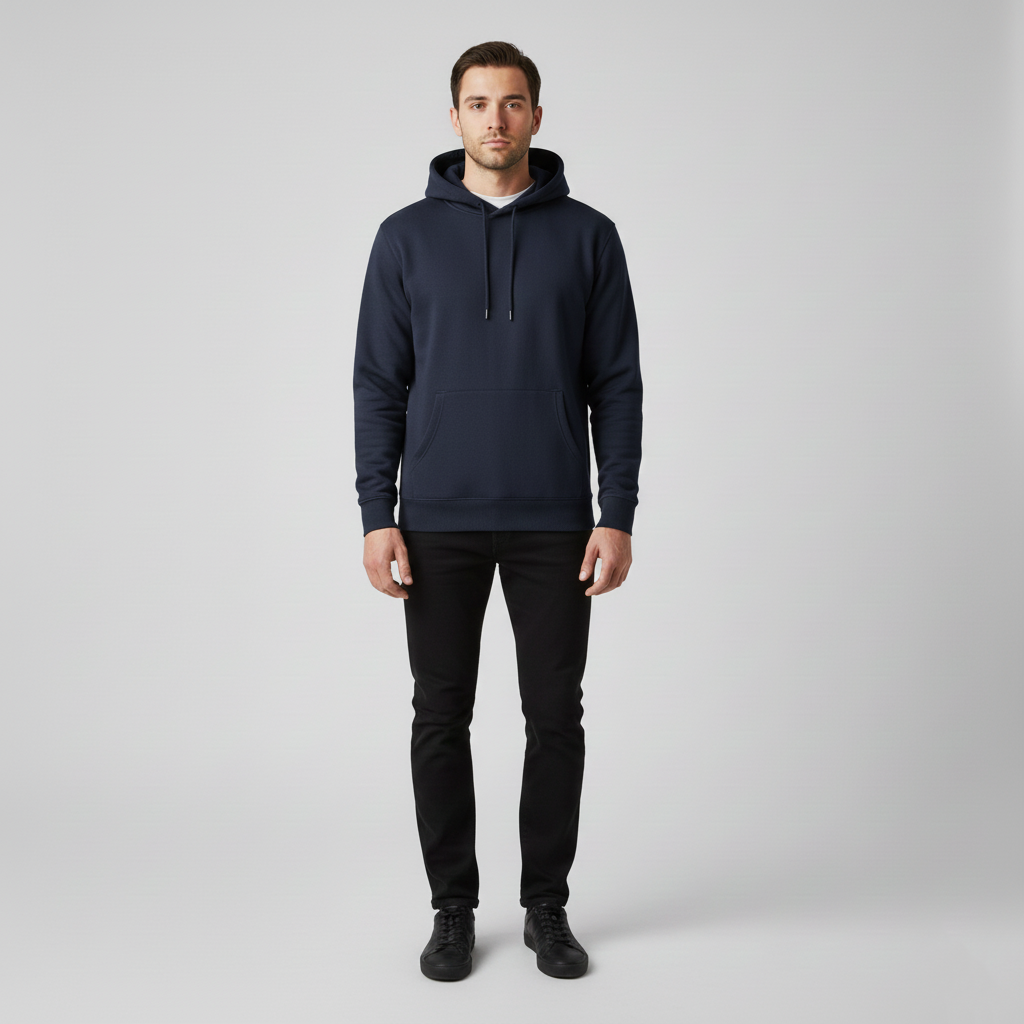 Sweat à capuche homme sans fermeture avec poche frontale