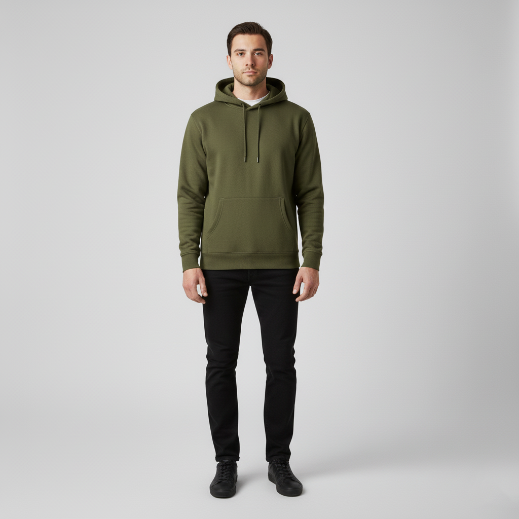 Sweat à capuche homme sans fermeture avec poche frontale