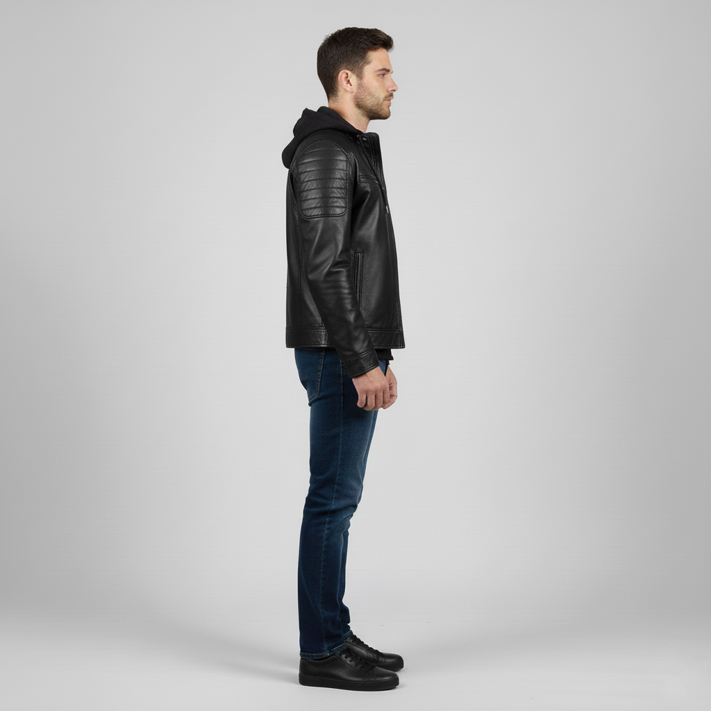 Veste en cuir pour homme avec capuche