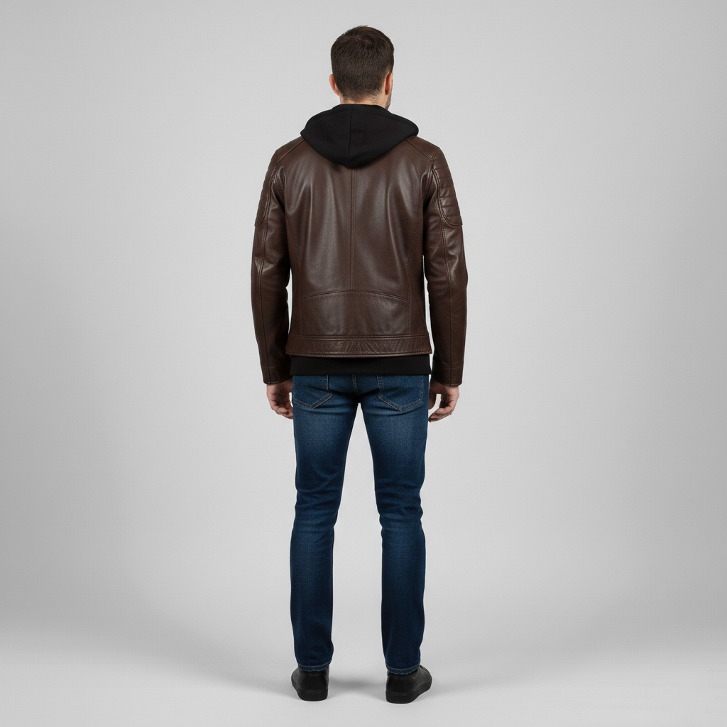 Veste en cuir pour homme avec capuche