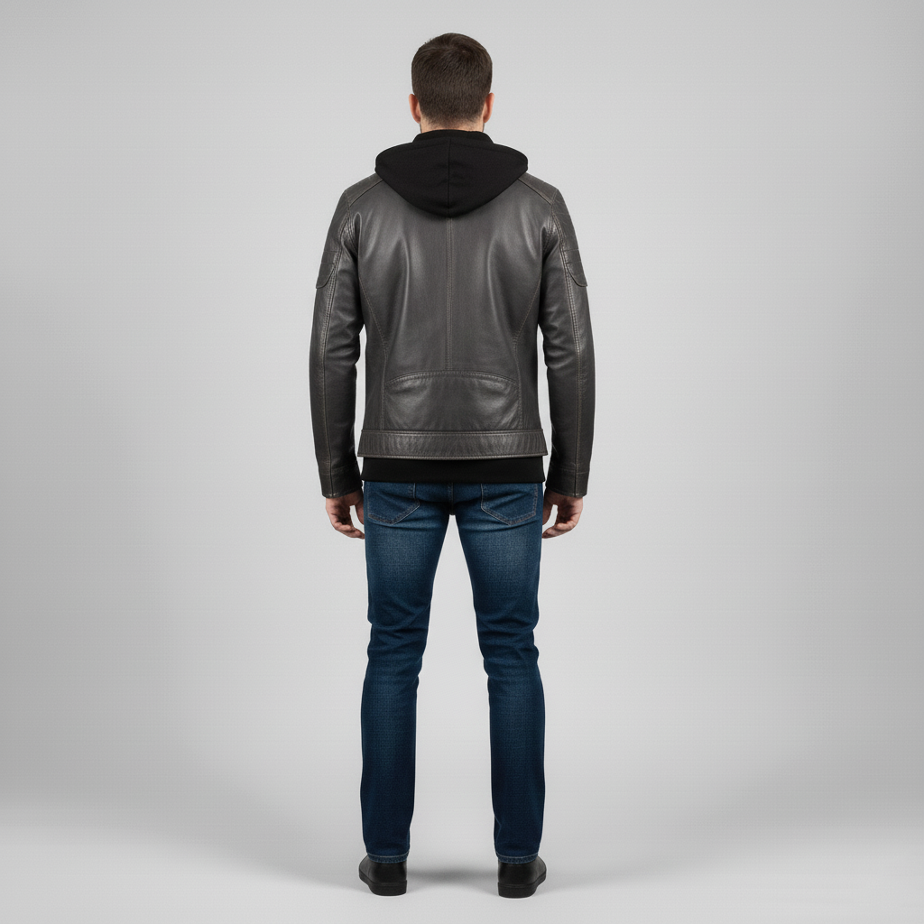 Veste en cuir pour homme avec capuche