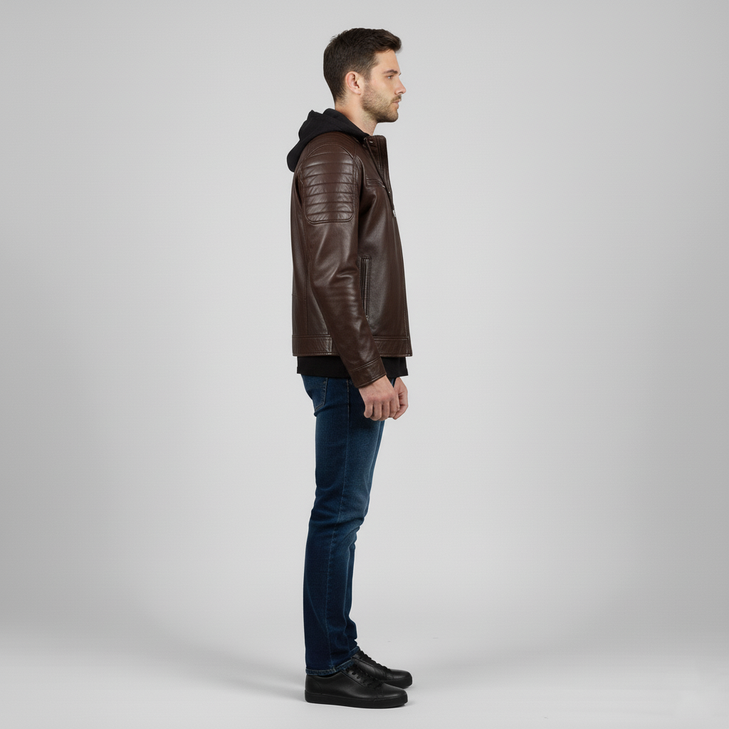 Veste en cuir pour homme avec capuche