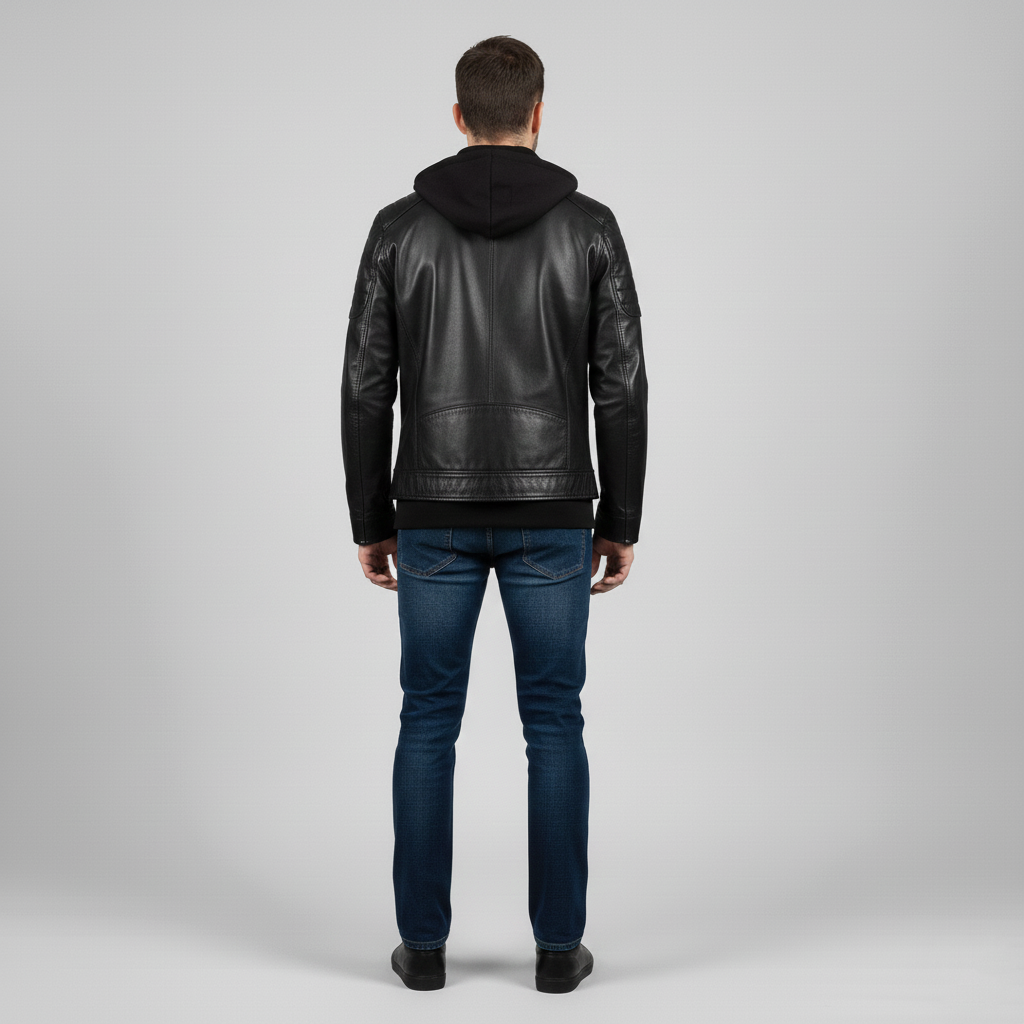 Veste en cuir pour homme avec capuche