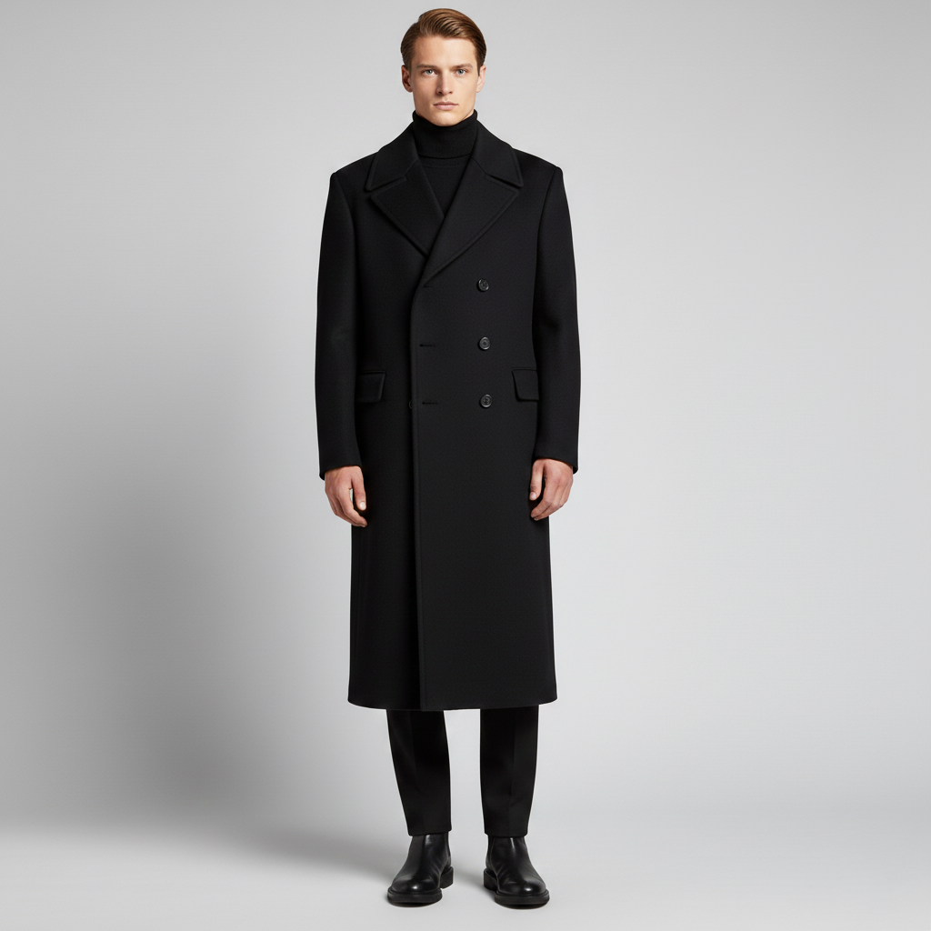Manteau long pour homme avec col et fermeture boutonnée