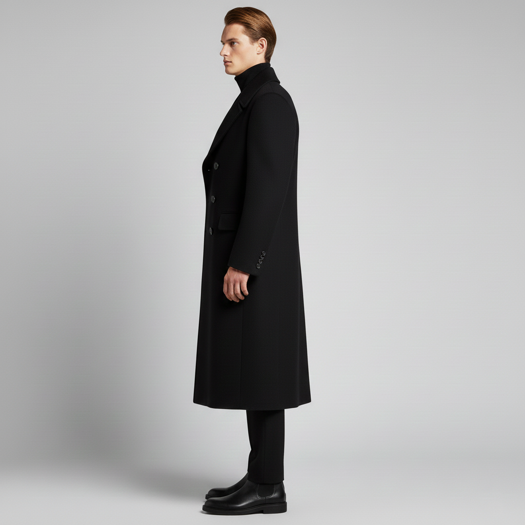 Manteau long pour homme avec col et fermeture boutonnée