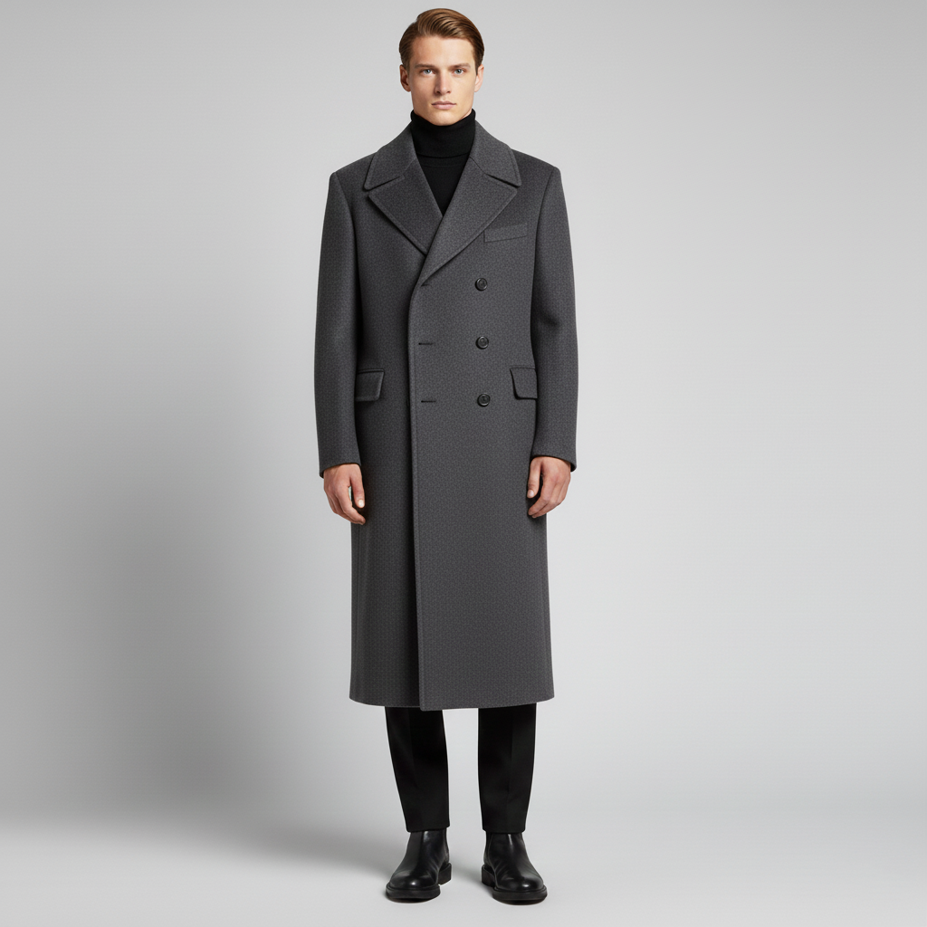Manteau long pour homme avec col et fermeture boutonnée