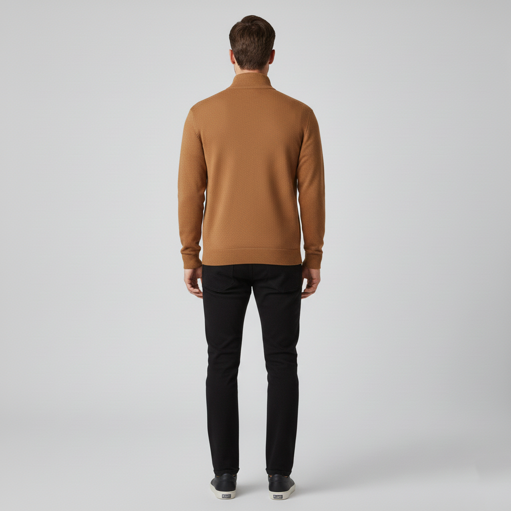 Pull homme col montant zippé quart