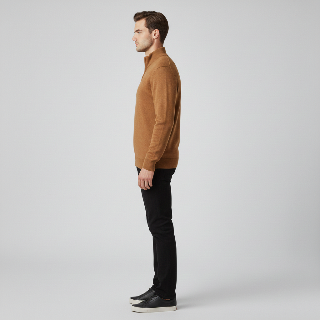 Pull homme col montant zippé quart