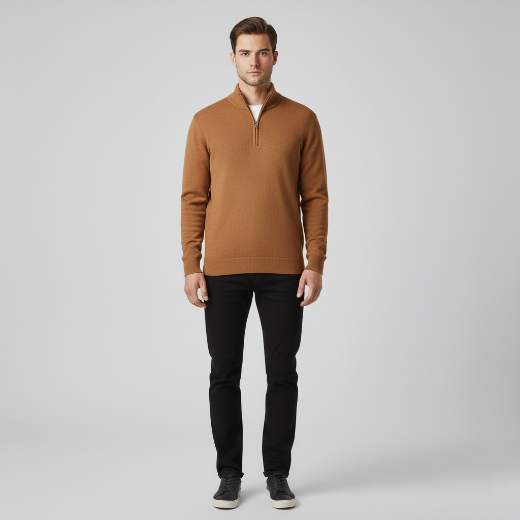 Pull homme col montant zippé quart