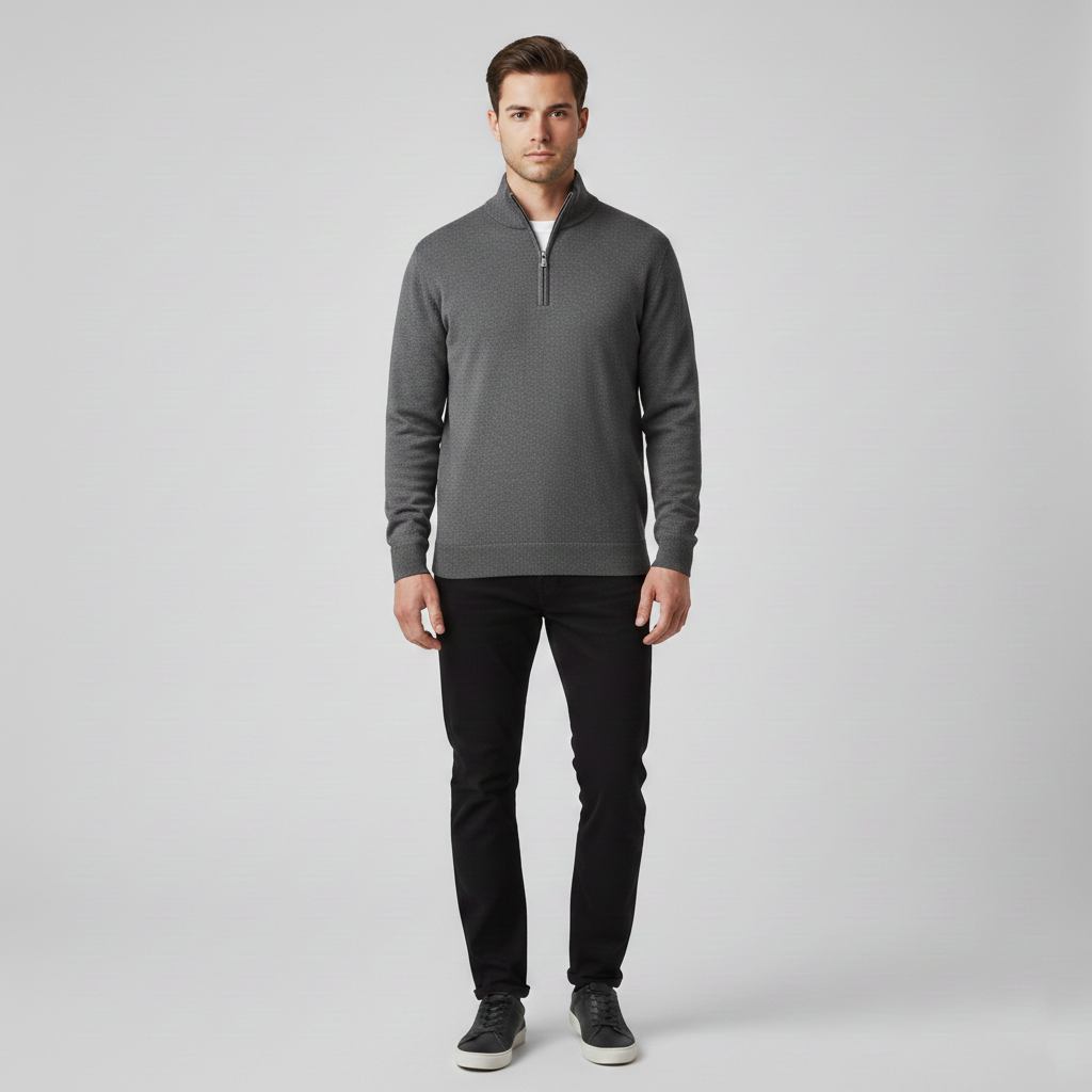 Pull homme col montant zippé quart