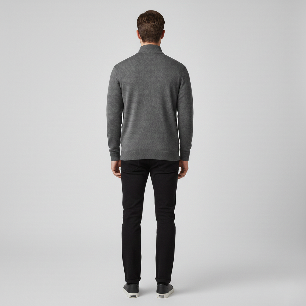 Pull homme col montant zippé quart