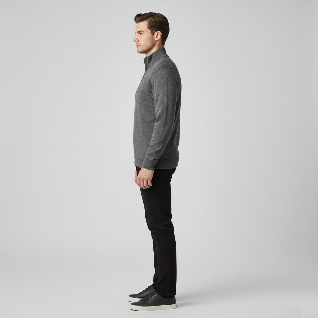 Pull homme col montant zippé quart