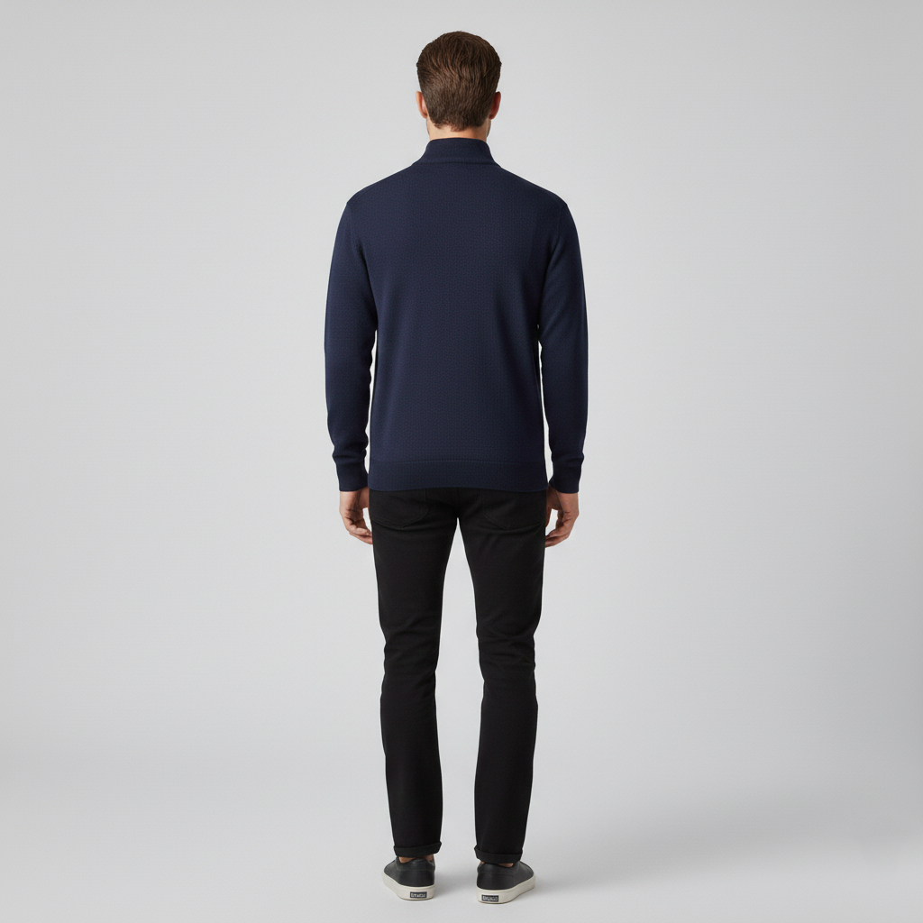 Pull homme col montant zippé quart