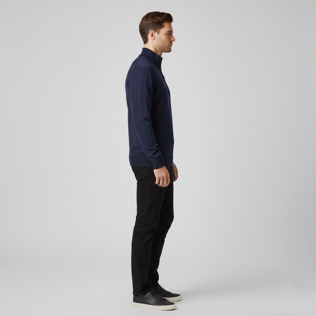 Pull homme col montant zippé quart