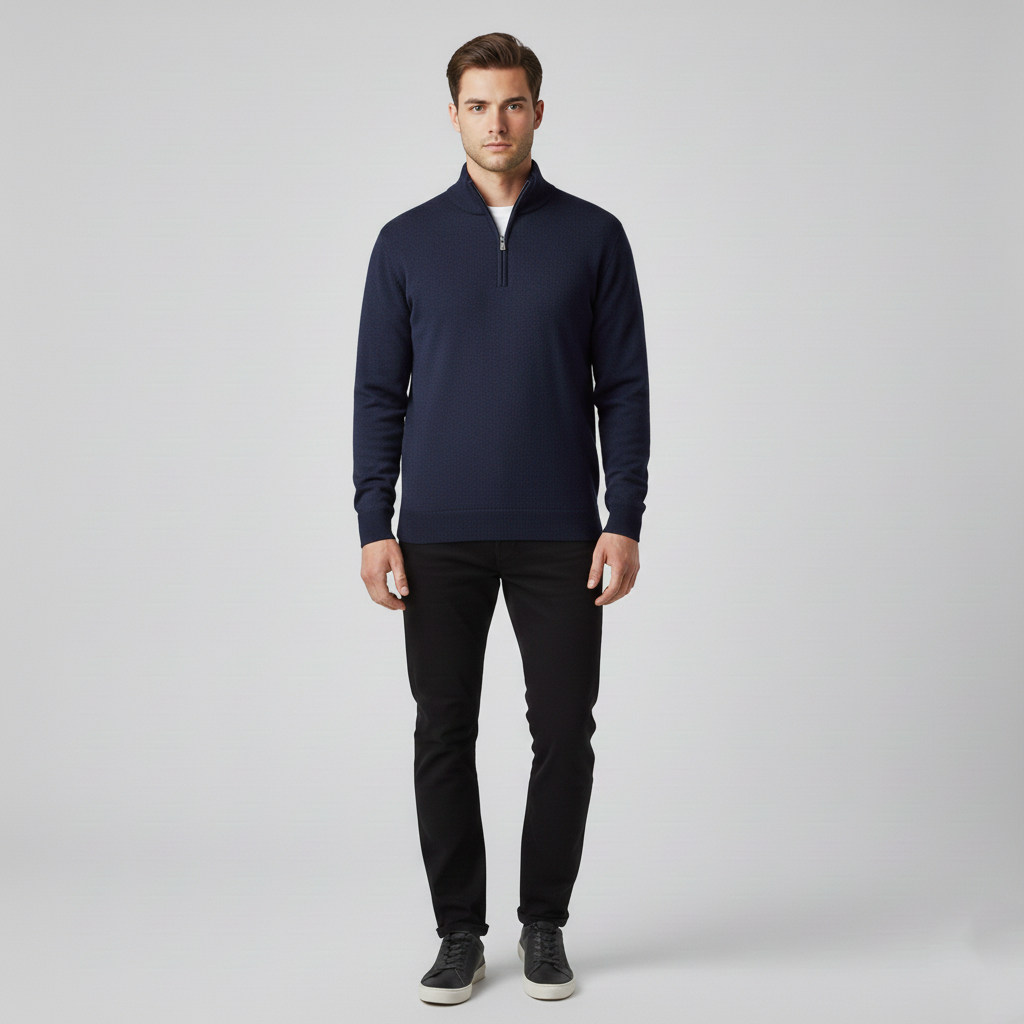 Pull homme col montant zippé quart