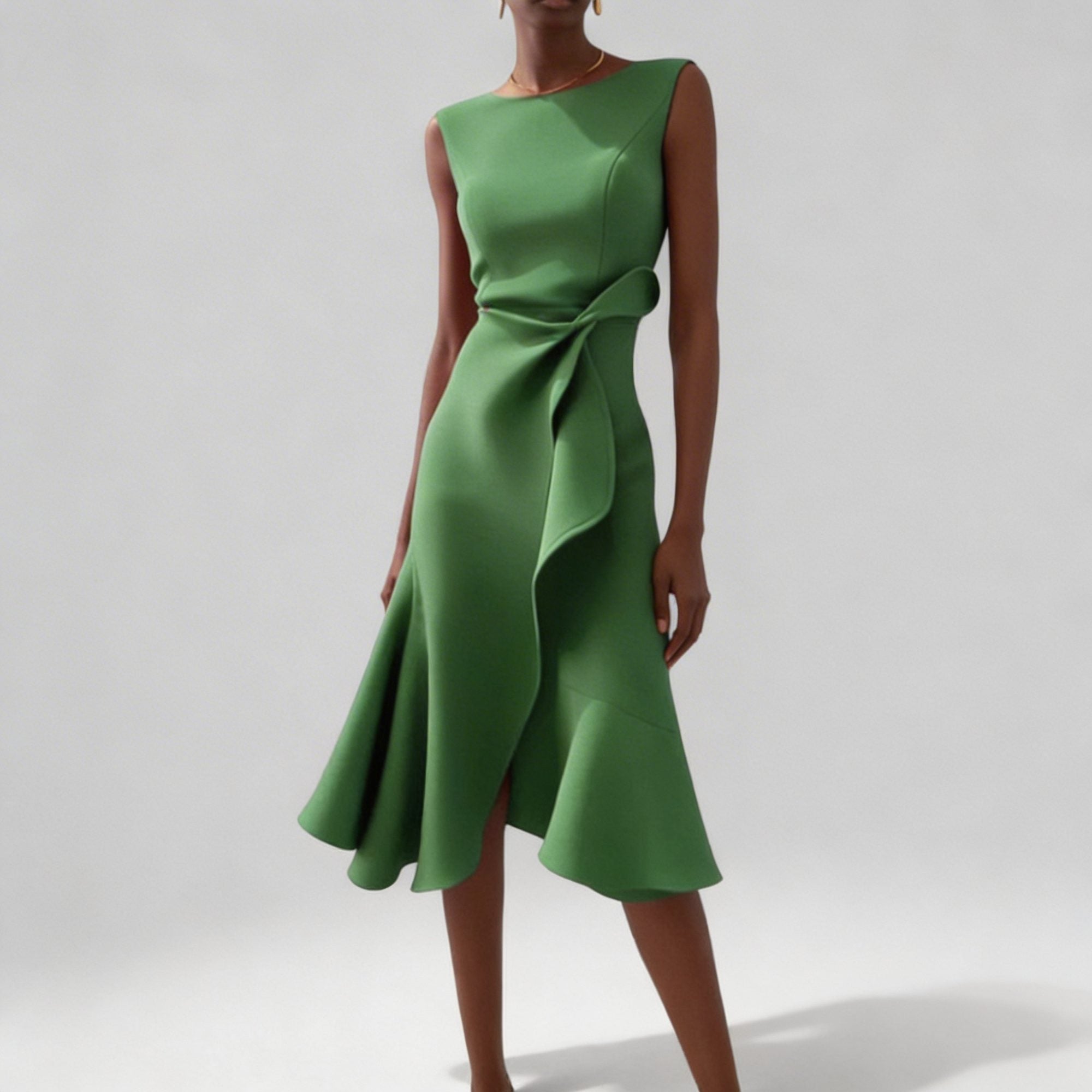 Robe midi sur mannequin, détail de la longueur