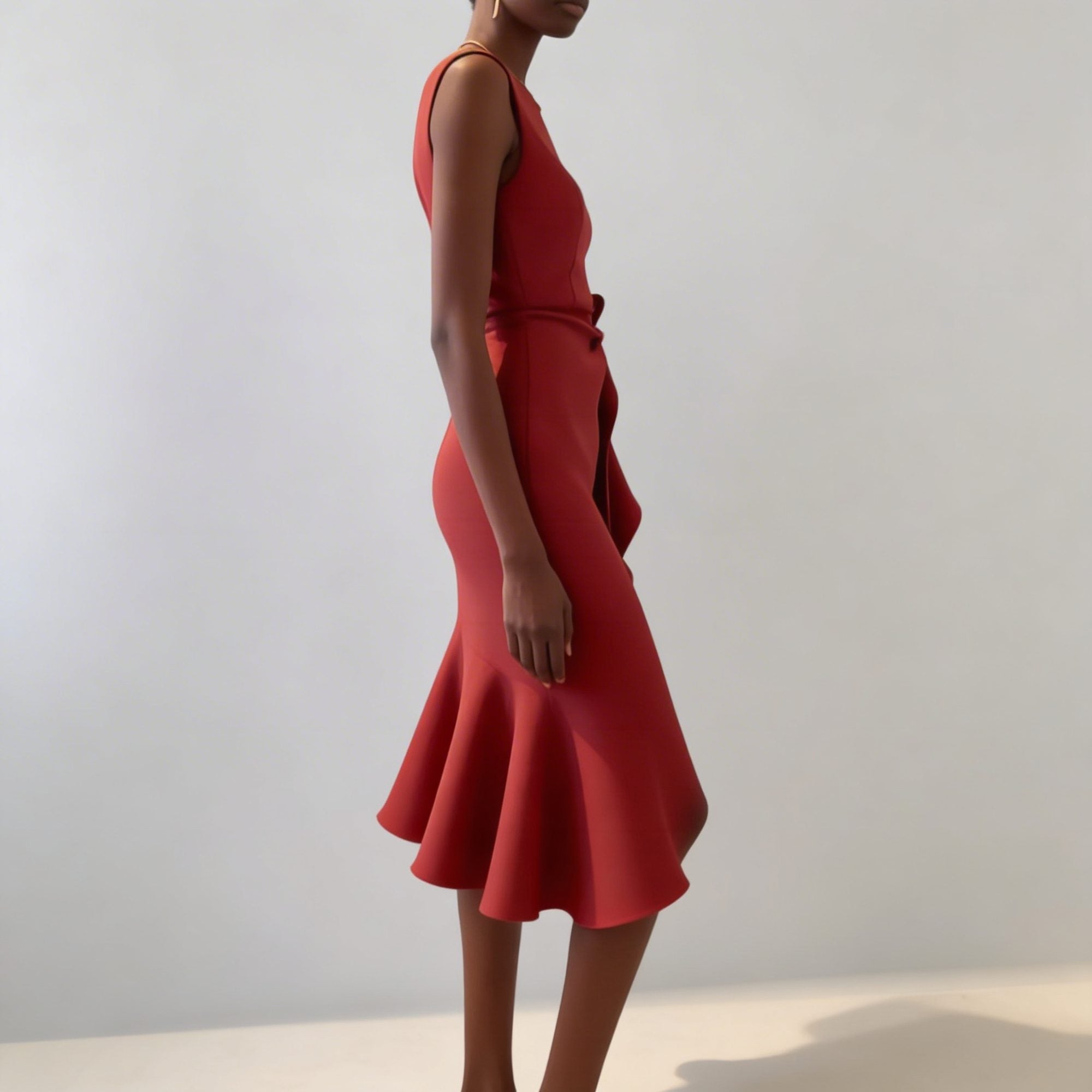 Femme portant la robe midi, vue de profil