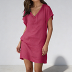 Robe midi ivoire sur mannequin, vue trois-quarts