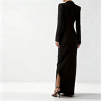 Robe blazer femme col V maxi robe élégante coupe structurée - vue de dos