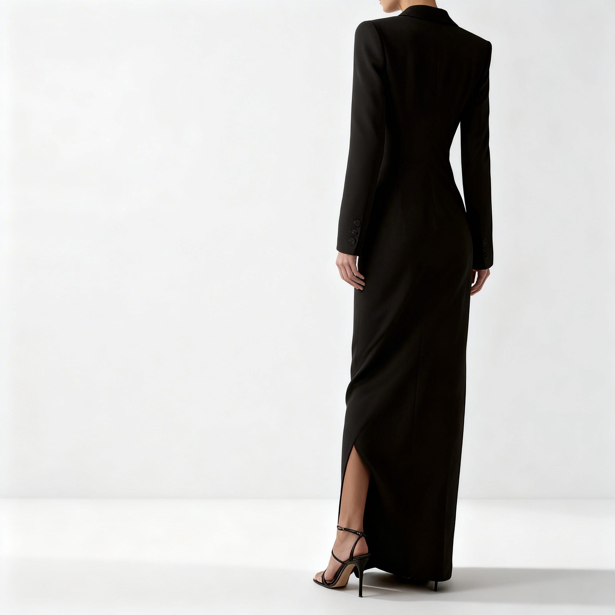 Robe blazer femme col V maxi robe élégante coupe structurée - vue de dos