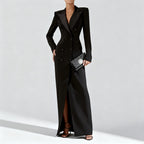Robe blazer femme col V maxi robe élégante coupe structurée - vue de face