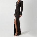 Robe blazer femme col V maxi robe élégante coupe structurée - vue de côté