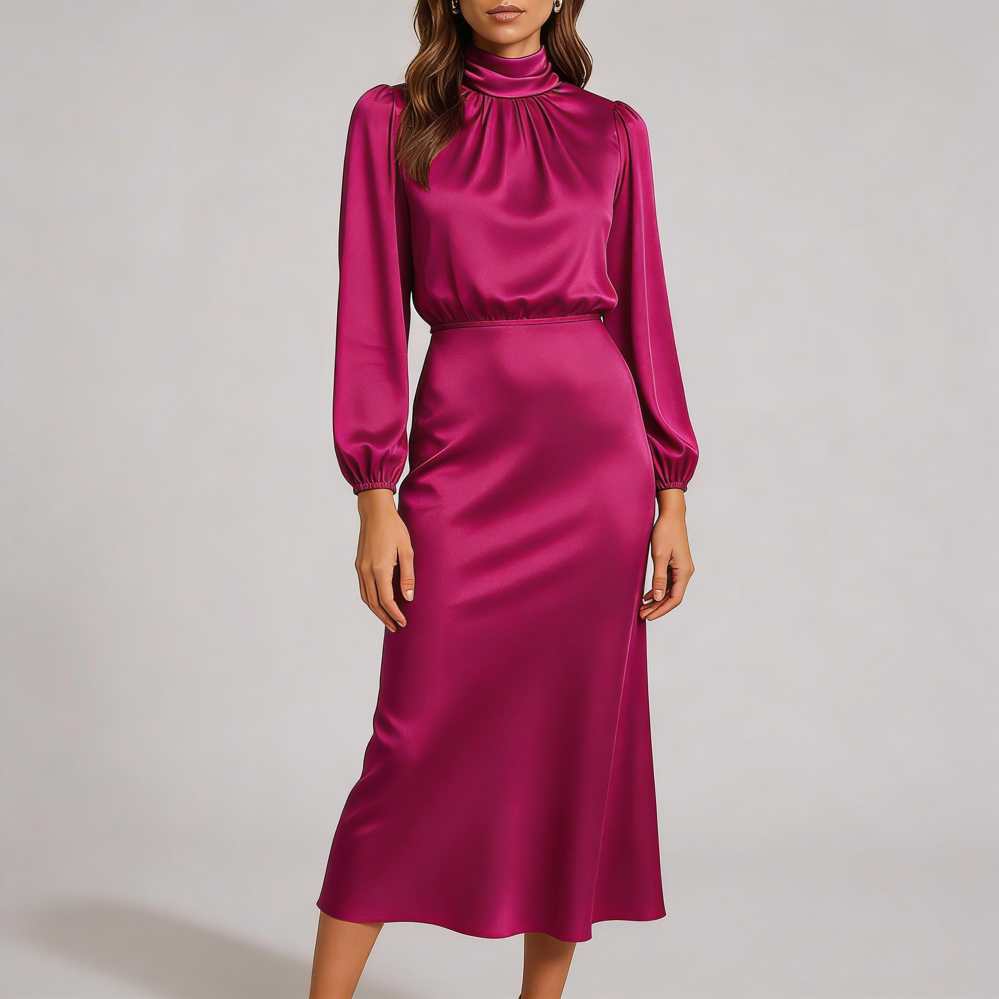Robe midi portée en mouvement dynamique vue complète