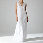 Robe maxi de plage femme sans manches, col V, avec panneau dentelle vertical