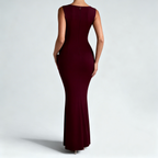 Robe maxi étalée montrant la longueur et la fluidité du tissu