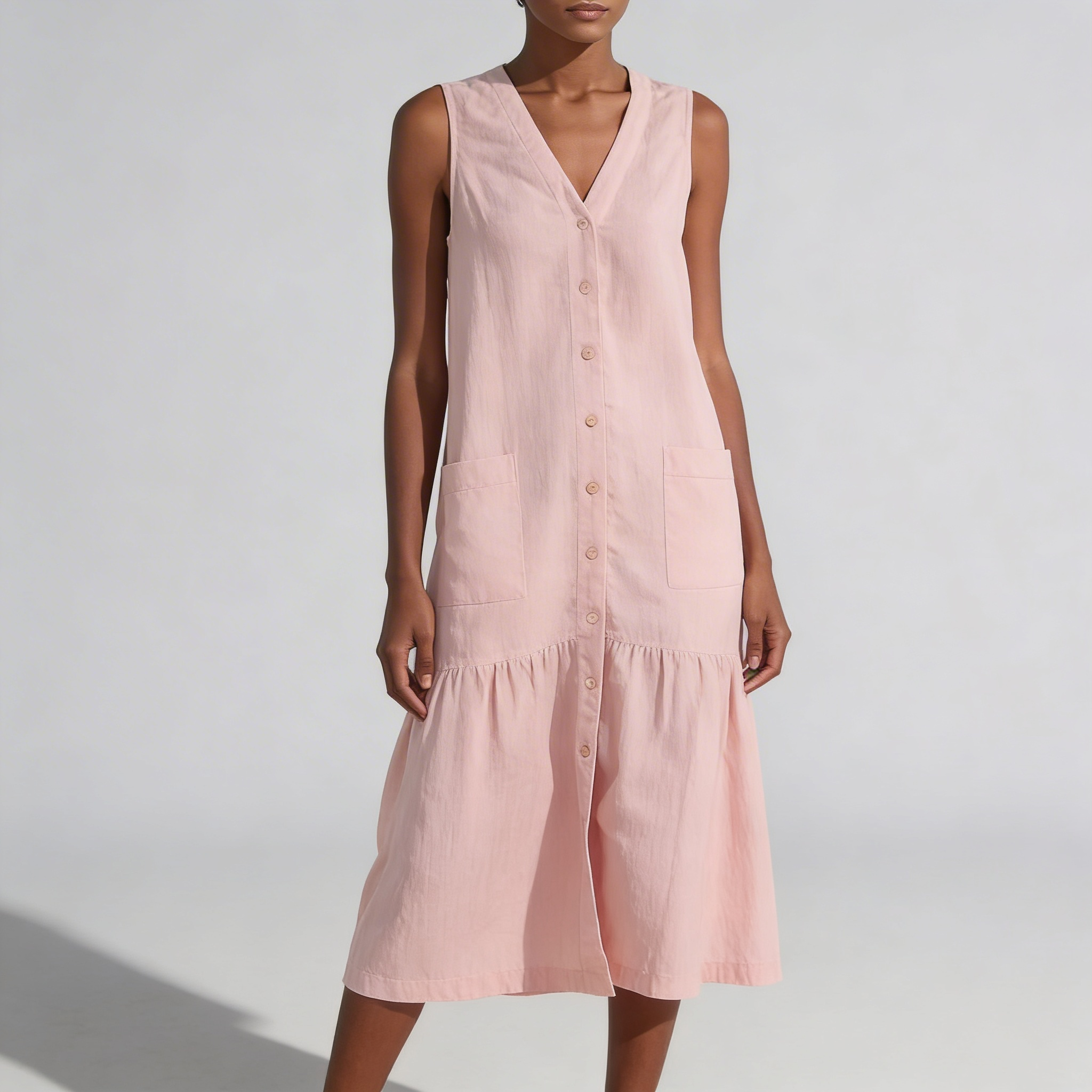 Vue latérale de la robe midi avec coupe fluide