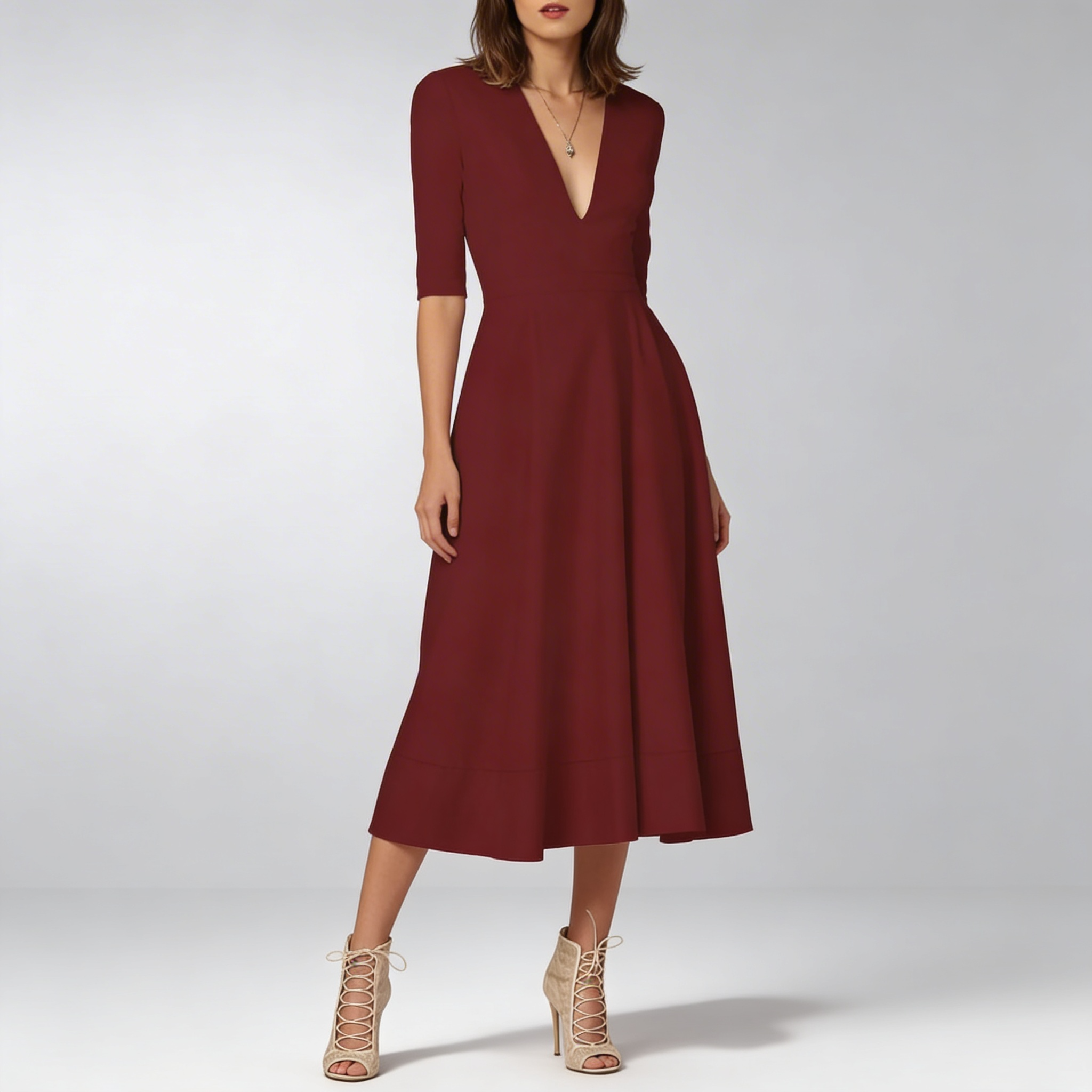 Robe midi femme ivoire coupe ajustée élégante silhouette moderne