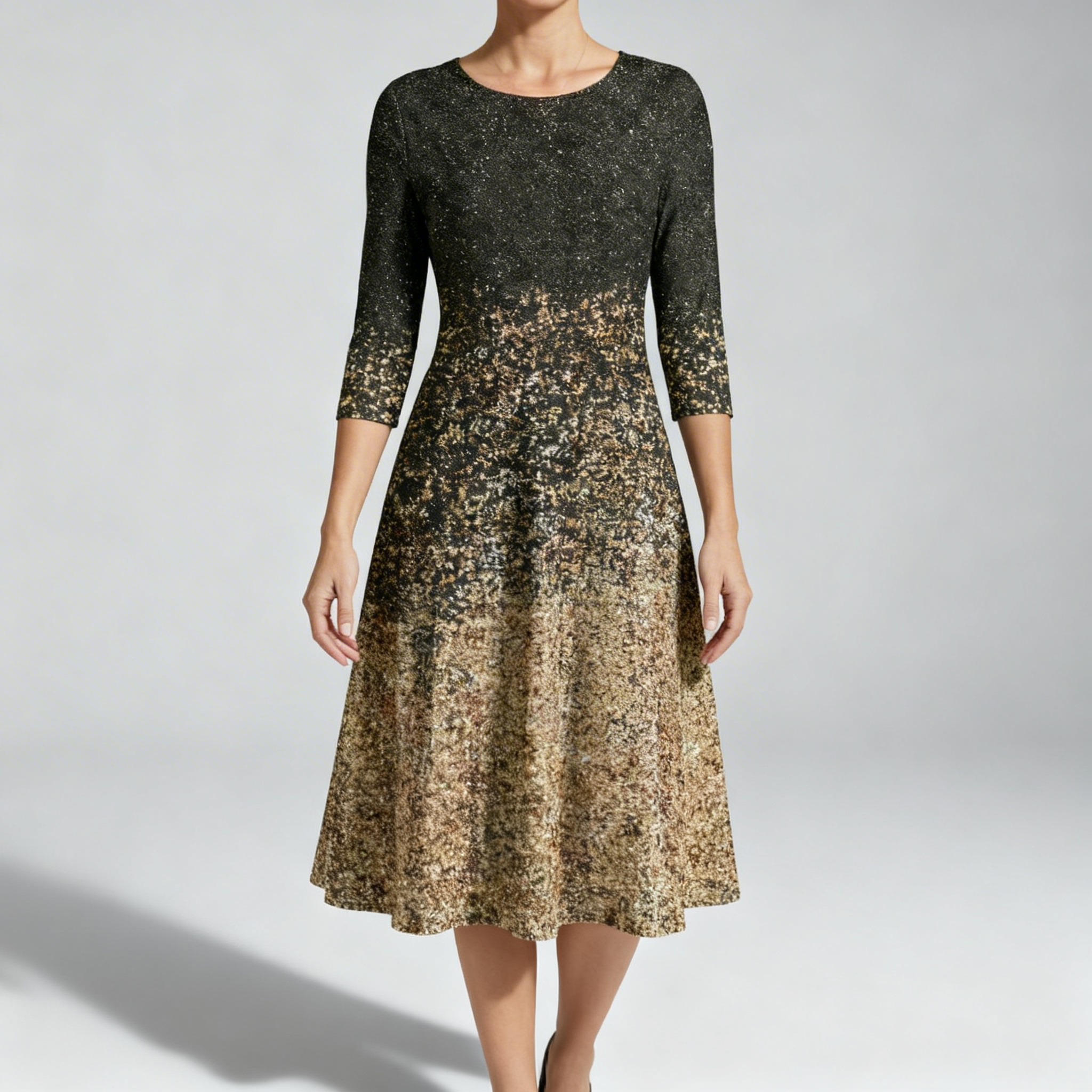 Robe midi scintillante vue de face avec poches