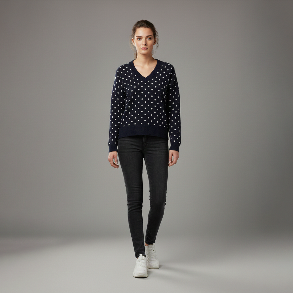 Pull col V pour femme à pois