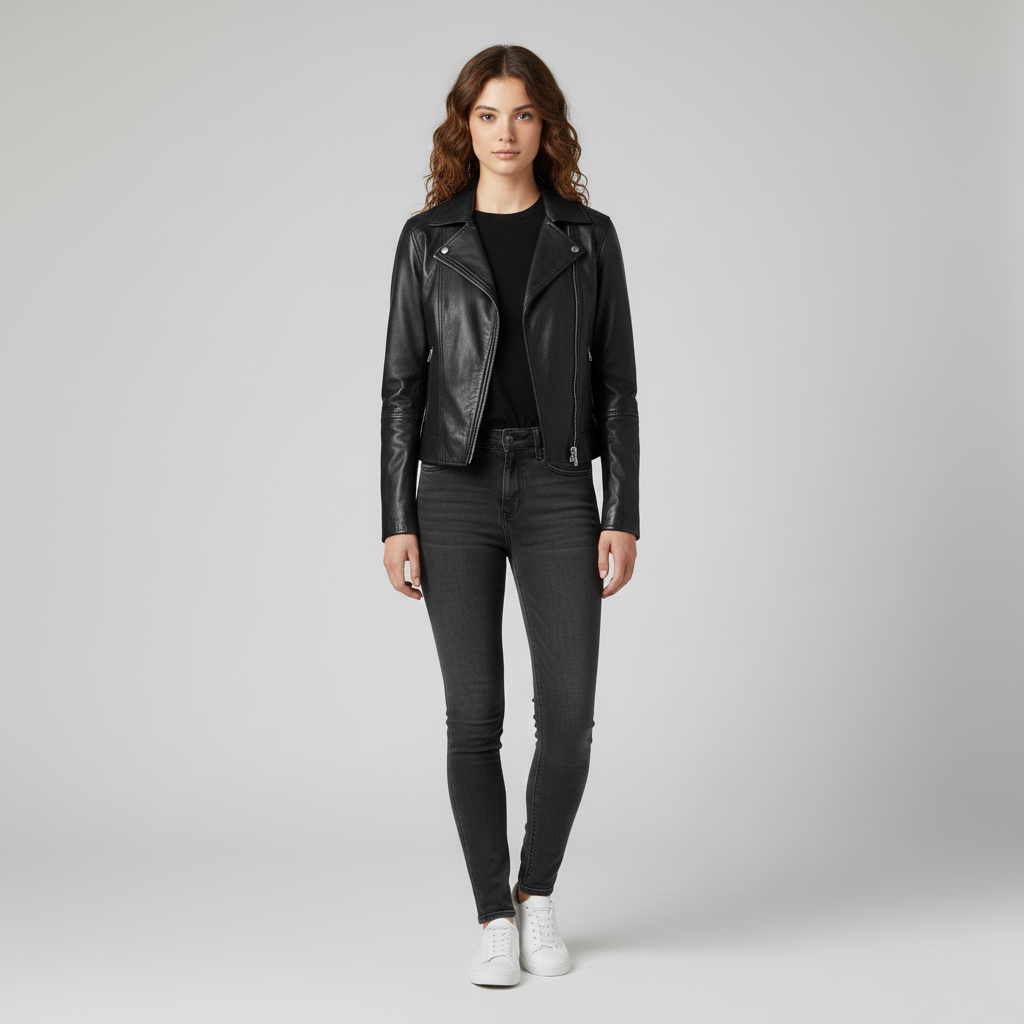 Veste en cuir pour femme avec col – idéale pour le printemps