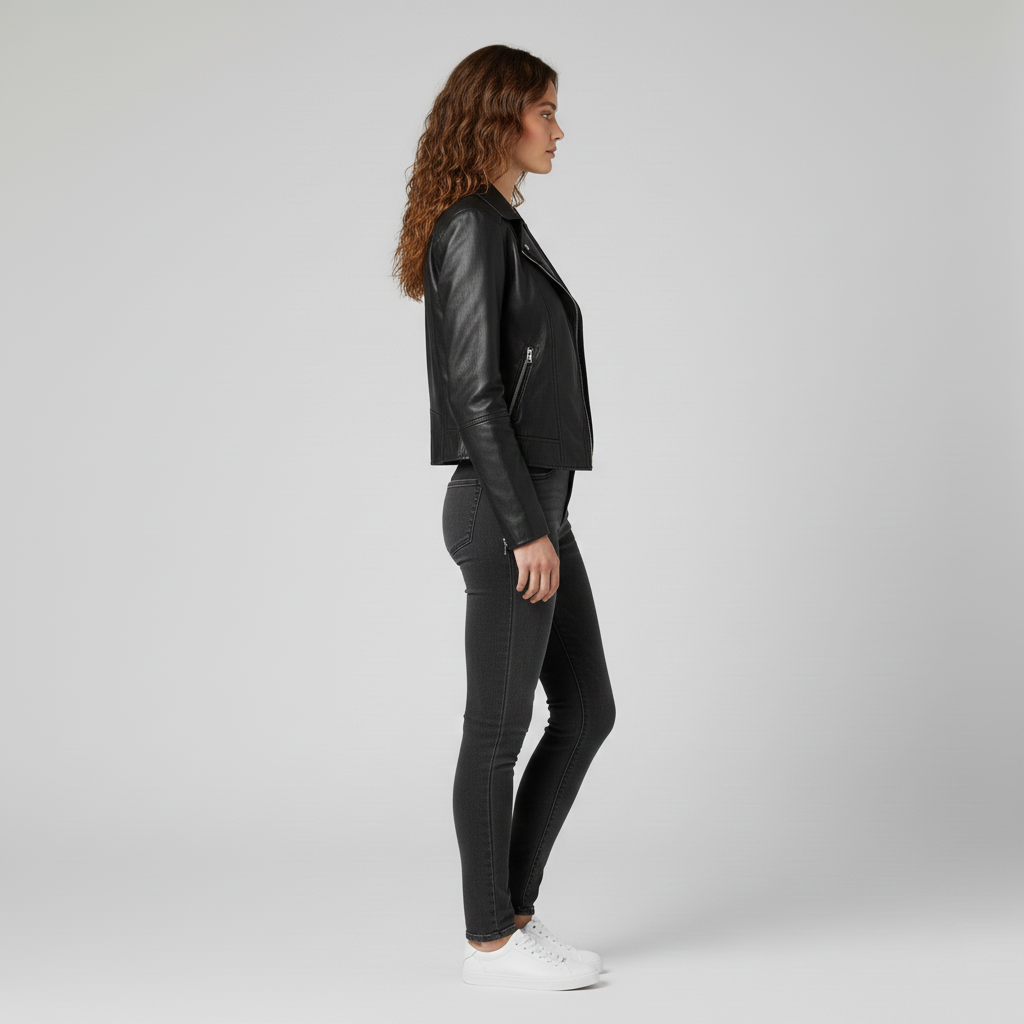 Veste en cuir pour femme avec col – idéale pour le printemps