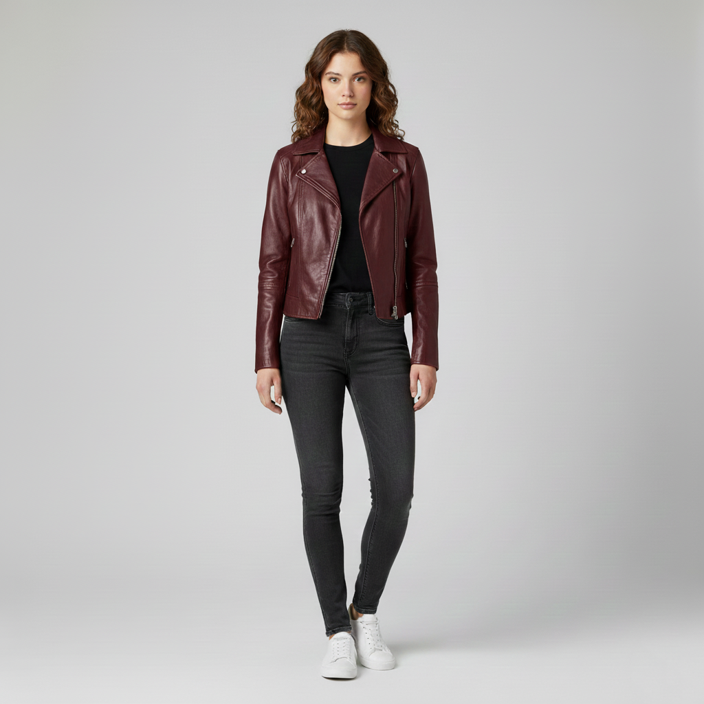 Veste en cuir pour femme avec col – idéale pour le printemps