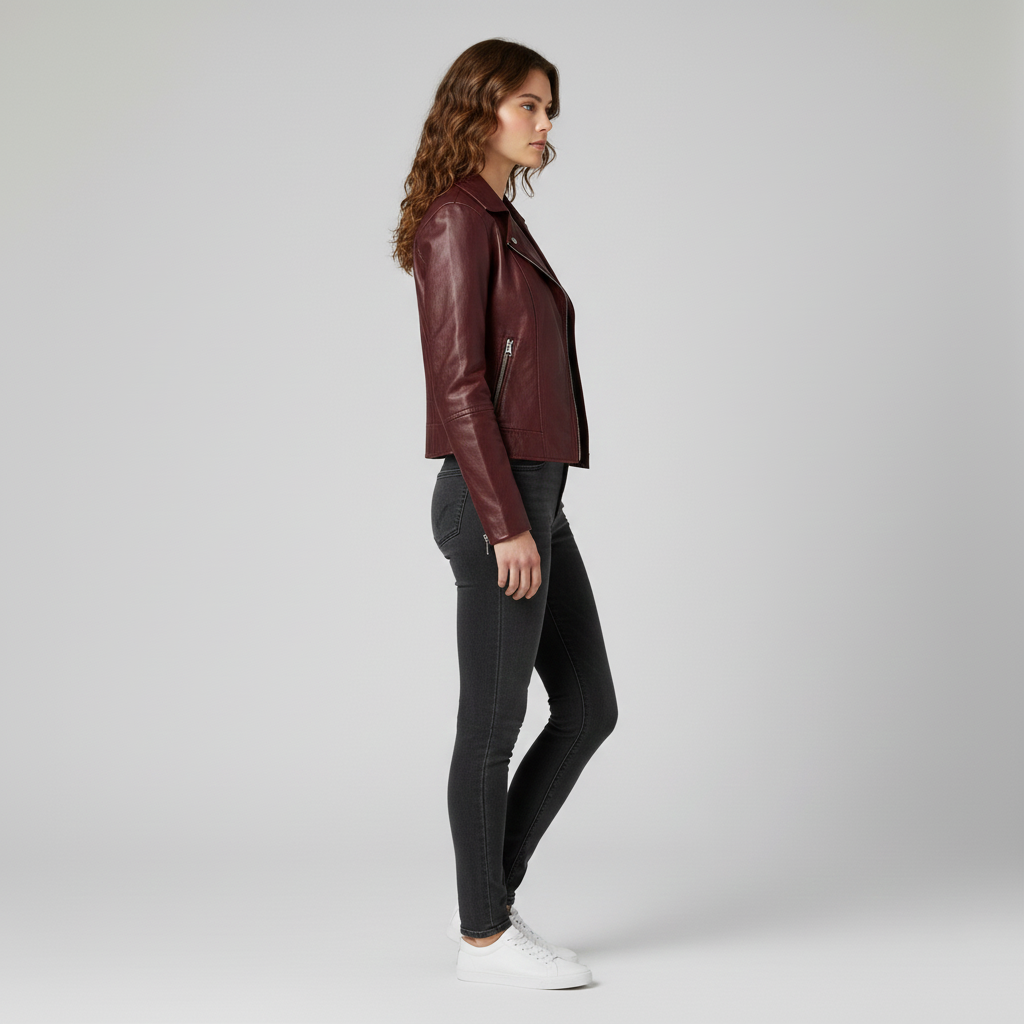 Veste en cuir pour femme avec col – idéale pour le printemps