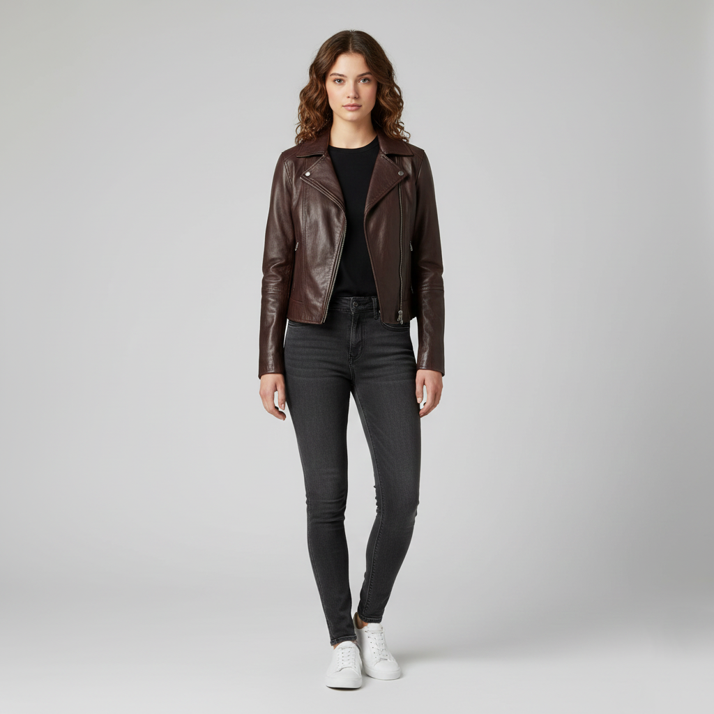 Veste en cuir pour femme avec col – idéale pour le printemps