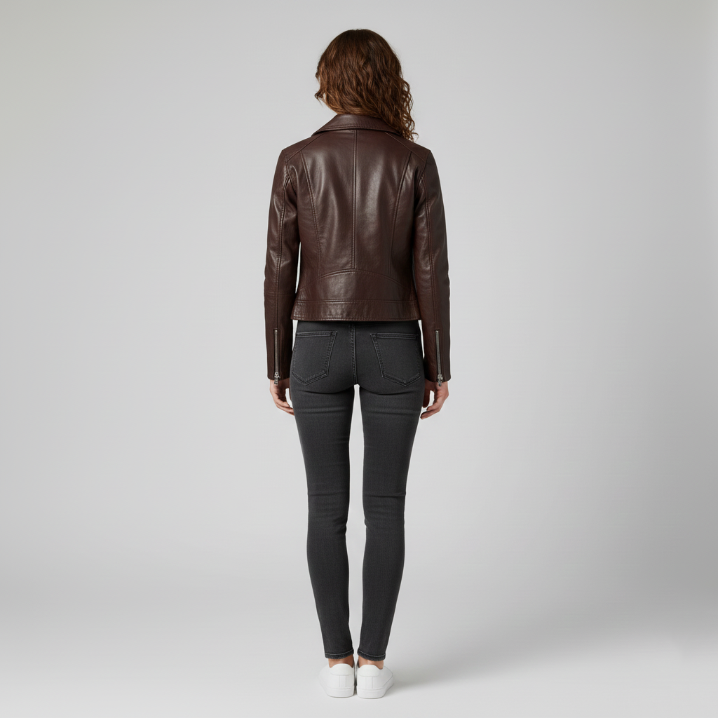 Veste en cuir pour femme avec col – idéale pour le printemps