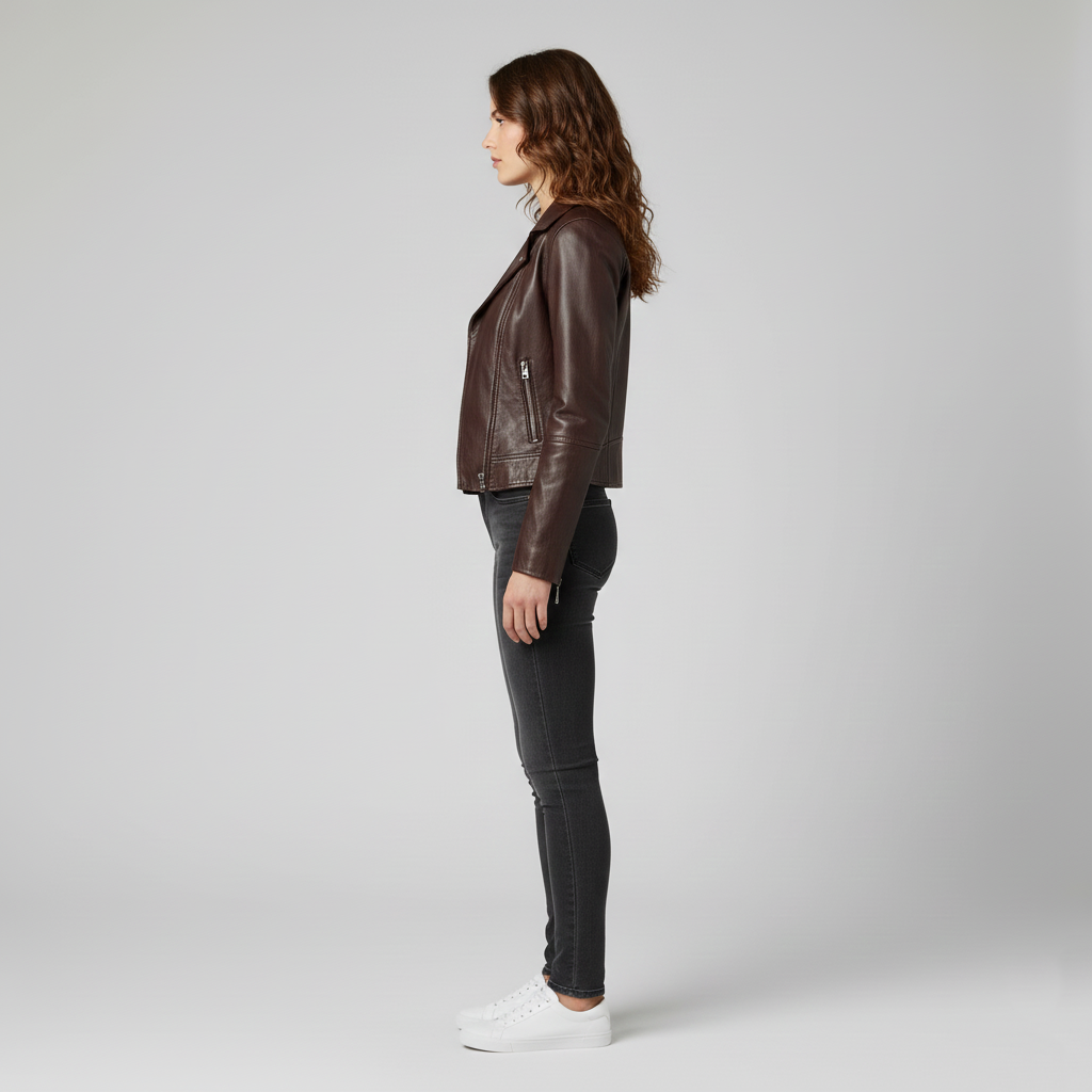 Veste en cuir pour femme avec col – idéale pour le printemps