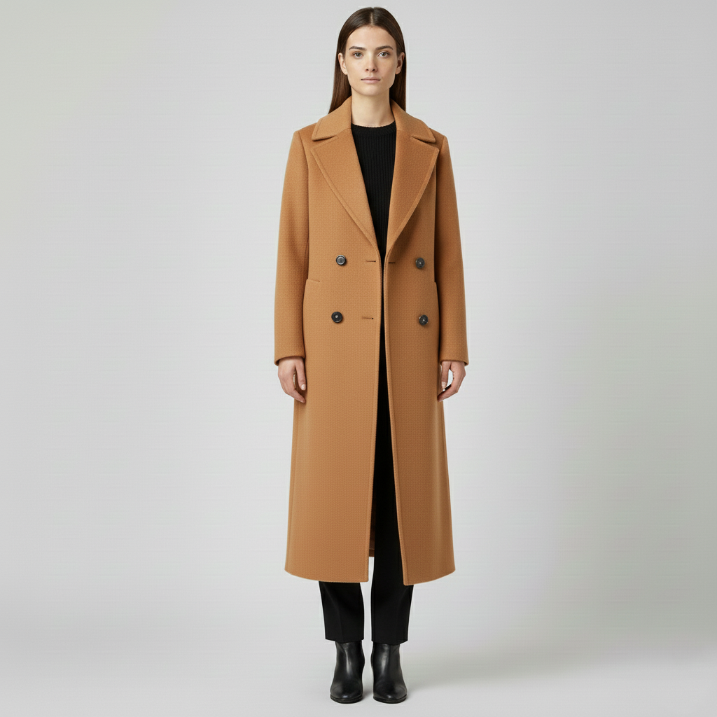 Manteau long pour femme avec col et fermeture boutonnée