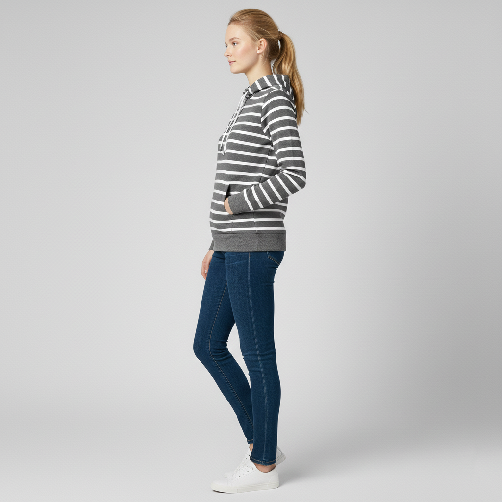 Sweat à capuche rayé pour femme avec poche frontale