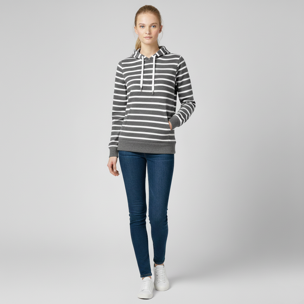 Sweat à capuche rayé pour femme avec poche frontale