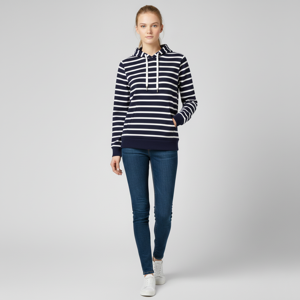 Sweat à capuche rayé pour femme avec poche frontale