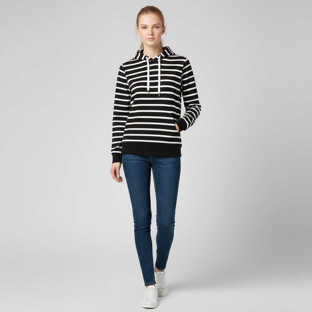 Sweat à capuche rayé pour femme avec poche frontale