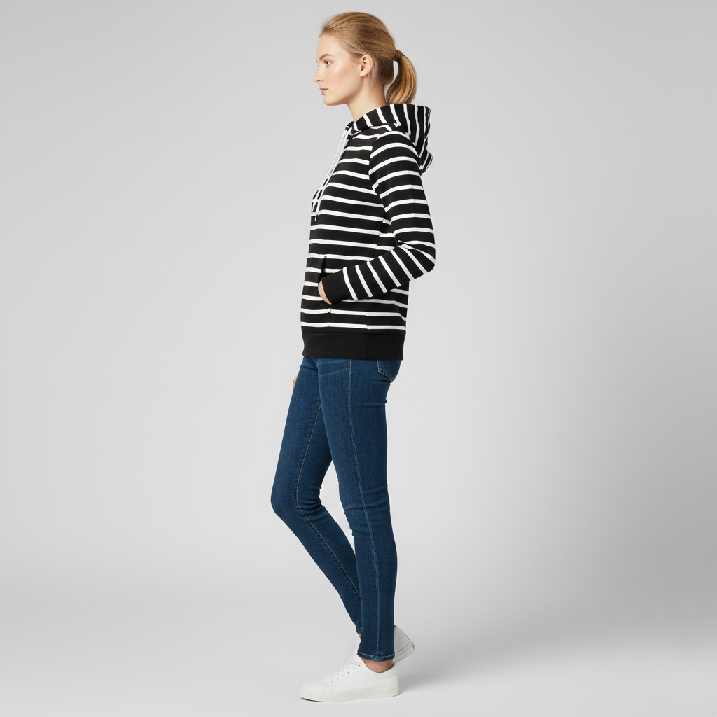 Sweat à capuche rayé pour femme avec poche frontale